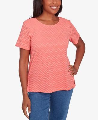 Alfred Dunner Petite Classics Textured Chevron Lace Back T-Shirt