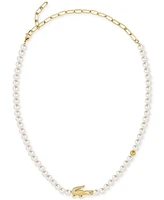 Lacoste Gold-Tone Matchpoint Imitaion Pearl Strand Necklace, 16-1/3" + 2-1/2" extender