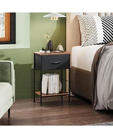 Wlive Nightstand Set of 2 End Table with Fabric Storage Drawer and Open Wood Shelf Bedside Furniture Steel Frame Side for Bedroom Dorm