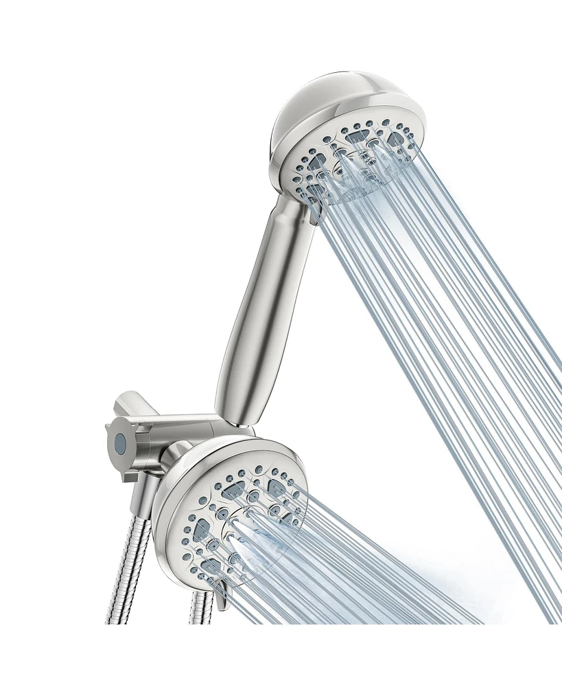 Sugift 6-Spray Setting High Pressure Dual Rain Shower Head with Handheld Valve and 59" Flexible Hose (Brushed Nickel)
