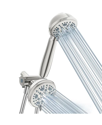 Sugift 6-Spray Setting High Pressure Dual Rain Shower Head with Handheld Valve and 59" Flexible Hose (Brushed Nickel)