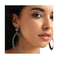 Sohi Maxi Daisy Intricate Oval Drop Earrings