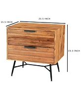 Slickblue 2-Drawer Wooden Nightstand with Metal Angled Legs for Modern Storage