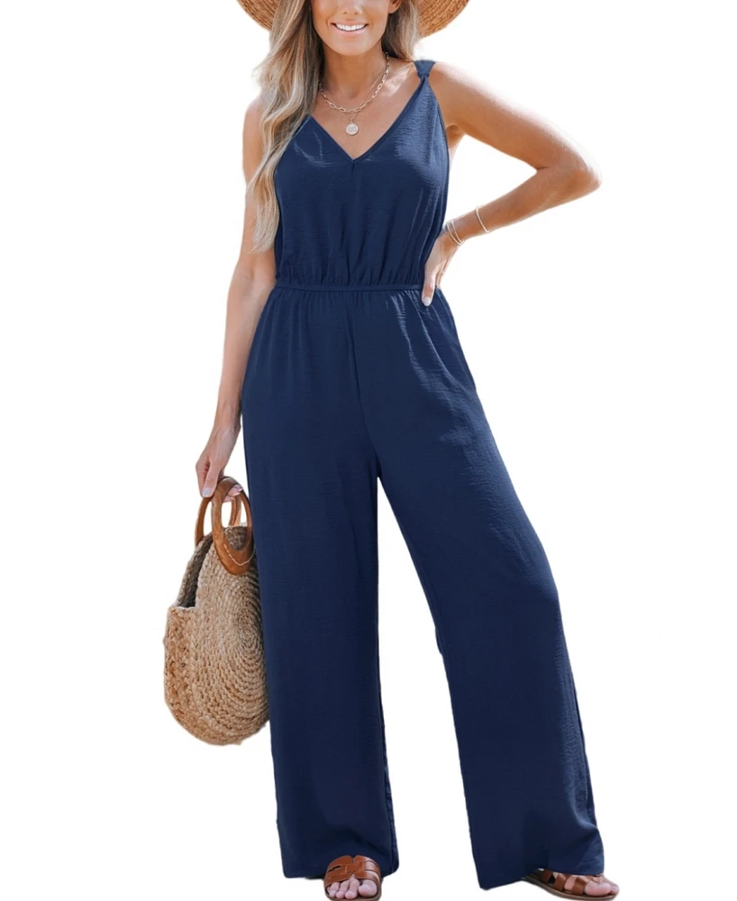 Cupshe Women's Diamond Neck Knotted Strap Wide Leg Jumpsuit