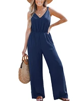 Cupshe Women's Diamond Neck Knotted Strap Wide Leg Jumpsuit