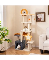 Gymax 63'' Tall Cat Tree Cute 8-Layer Cat Tower w/ 2 Perches Condo Sisal Scratching Posts