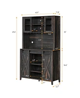 gaomon 70" Farmhouse Bar Wine Cabinet with Sliding Barn Doors, Coffee Liquor Cabinets with Storage Shelves and Glasses Rack for Kitchen