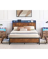 gaomon Queen Bed Frame with Led Lights and Usb Charging Ports Headboard