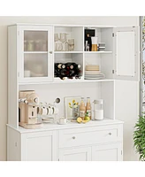 gaomon Kitchen Pantry Storage Cabinet, Modern Buffet Cabinet with Hutch, Tall Kitchen Hutch Cabinet with Microwave Stand, Food Pantry Cabinet with Doo