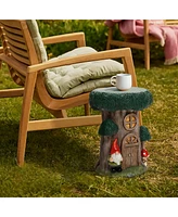 LuxenHome Gnome Tree Stump MgO Indoor and Outdoor Sculpture Side Table