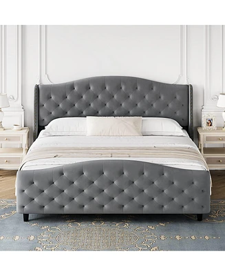 gaomon King Size Velvet Platform Bed Frame w/Headboard and Footboard Upholstered Bed Frames