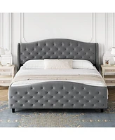 gaomon King Size Velvet Platform Bed Frame w/Headboard and Footboard Upholstered Bed Frames
