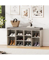 gaomon 41 Inches Entryway Shoe Storage Cabinet Bench with 10 Cubbies,Shoe Rack with Cushion