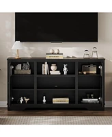 gaomon Farmhouse Tv Stand with Led Lights, Entertainment Center for 65/60/55 Inches Televisions, Tv Console with Storage Cabinets and Open Shelves