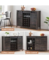 gaomon Farmhouse Wine Bar Cabinet with Sliding Barn Door, 47" Kitchen Coffee Bar Cabinet with Wine & Glass Rack, Storage Shelves