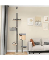 Gymax 6-tier Floor-to-Ceiling Cat Tree w/ Cat Condo Hammock Scratching Posts Platform