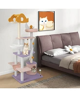 Gymax Cat Tree Cats Multi-level Cat Tower w/ Sisal Covered Scratching Posts Hammock