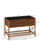 Outsunny Galvanized Raised Garden Bed w/Legs and Storage Shelf, Dark