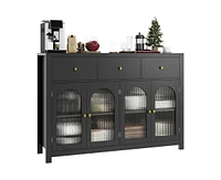 gaomon Buffet Cabinet with Storage, 55.1" Large Sideboard Buffet Cabinet, Farmhouse Kitchen Cabinet Display Cabinet with 3 Drawers and 4 Doors