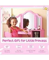 Gouun Kids Vanity Table and Chair Set with Removable Tri-Folding Mirror