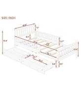 Lovmor Wood Platform Bed with Guardrails on Both Sides and Two Storage Drawers