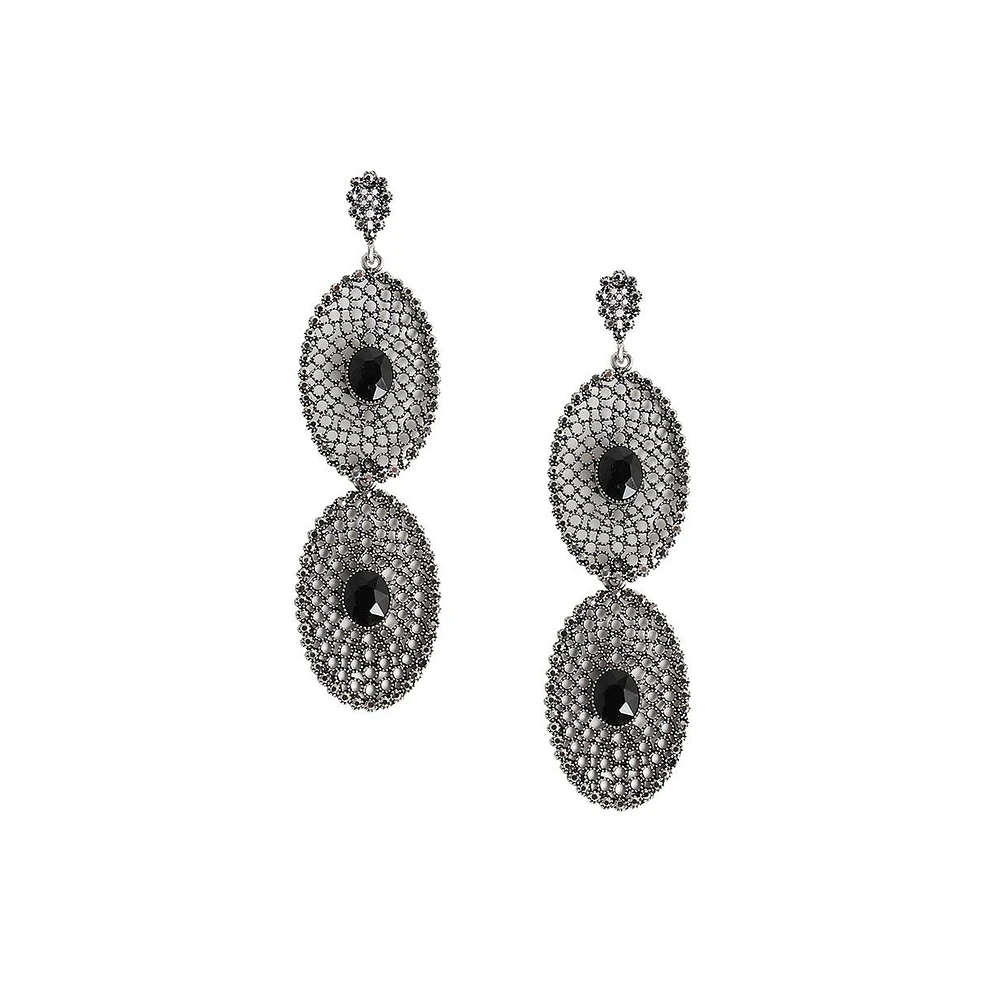 Intricate Stone Oval Long Drop Earrings