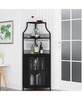 gaomon Corner Wine Bar Rack Cabinet with Detachable Wine Rack, Home Bar Cabinet with Barn Door and Adjustable Shelf