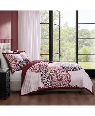 Bebejan Rosewood Harmony 100% Cotton Sateen 3 Piece Reversible King Size Quilted Coverlet Set