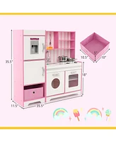 Costway Kids Kitchen Playset Wooden Toy with Adjustable Led Lights & Washing Machine