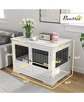 PawHut Dog Crate Furniture, 43" Dog Kennel End Table with 3 Doors,