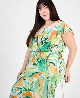 julia jordan Plus Crinkled Floral-Print Tiered Maxi Dress