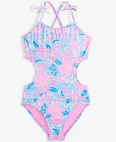 Breaking Waves Big Girls Floral Cutout One-Piece Swimsuit
