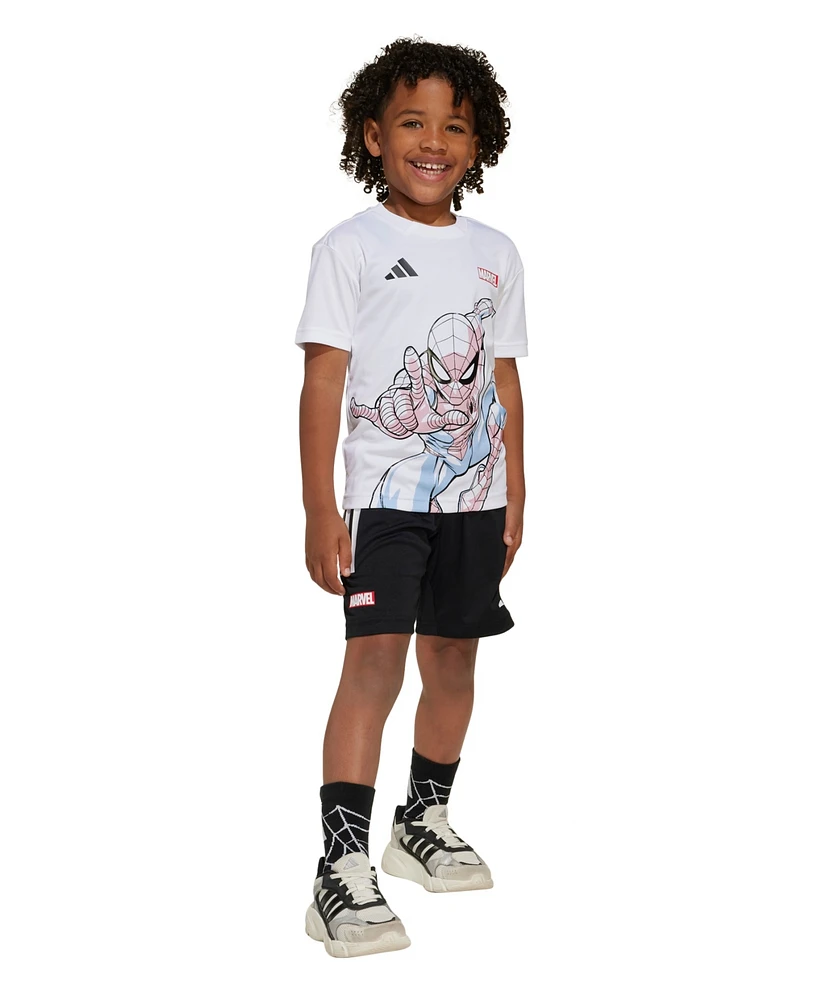 adidas Juniors Marvel Spider-Man Shorts and T-Shirt, 2-Piece Set