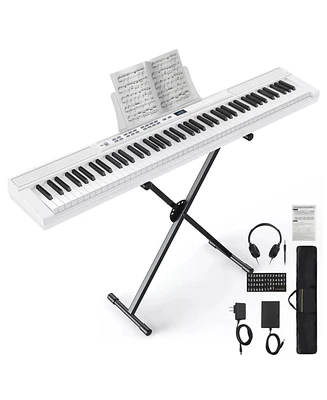 Sugift White 88 Key Digital Piano Keyboard with Stand Full-Size Semi-Weighted Electric Piano