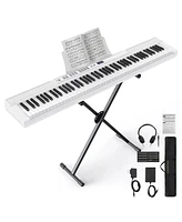 Sugift White 88 Key Digital Piano Keyboard with Stand Full-Size Semi-Weighted Electric Piano