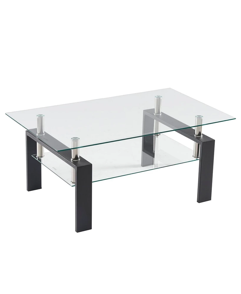 Slickblue Two-Tier Tempered Glass Coffee Table for Modern and Elegant Living Room Decor