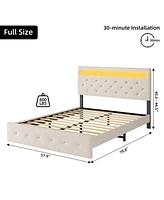 gaomon Full Size Bed Frame with Charging Station and Led Lights