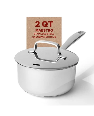 Alva Maestro Stainless Steel Saucepan 2 Qt, 6.3" with Lid for Stainless Steel Cookware Set, Non-Toxic Cookware, Induction Pan, Dishwasher Safe, Stainl