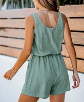 Cupshe Women's Light Green Sleeveless Jersey Eyelet Romper