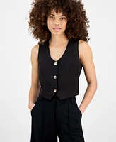 Bar Iii Petite V-Neck Button-Front Cropped Vest, Exclusively at Macy's