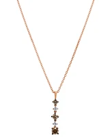 Brown & White Diamond Vertical Drop Pendant Necklace (1/2 ct. t.w.) in 14k Rose Gold, 16" + 2" extender