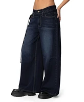 Edikted Women's Super Baggy Belted Low Rise Jeans