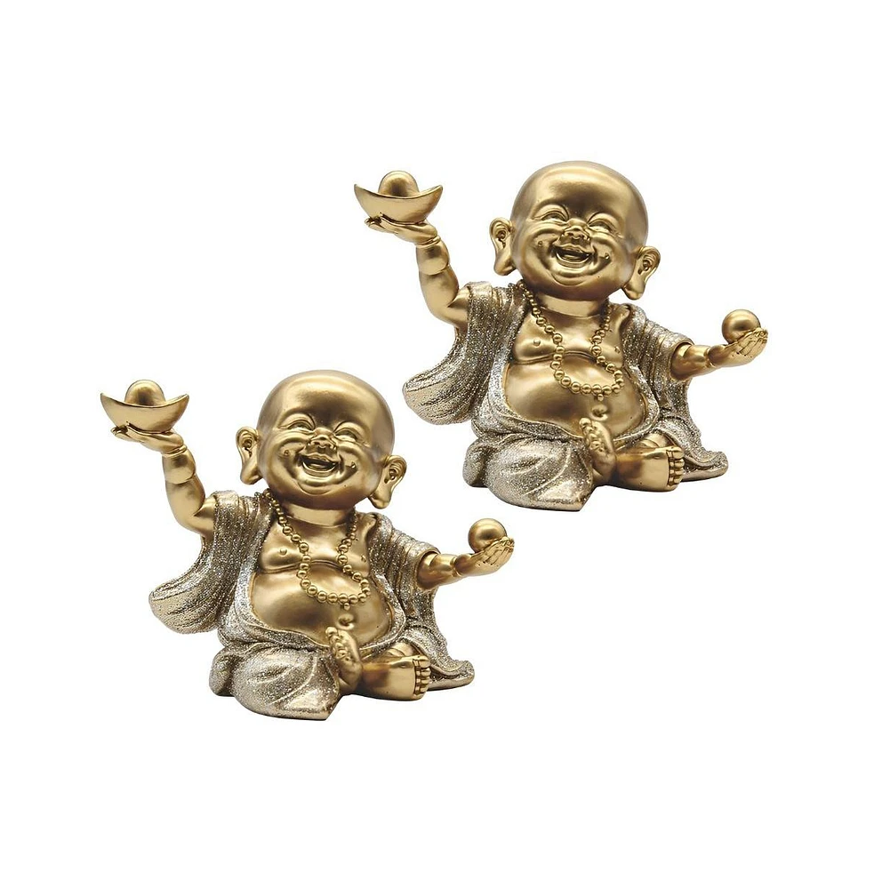 Fc Design "2-pc Set" 4.5"H Gold and Silver Maitreya Buddha Holding Gold Ingot Figurine Statue Ornament Home Room Office Decor and Perfect Ideas for Ho