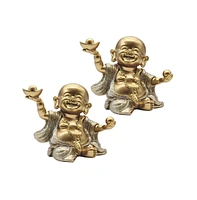 Fc Design "2-pc Set" 4.5"H Gold and Silver Maitreya Buddha Holding Gold Ingot Figurine Statue Ornament Home Room Office Decor and Perfect Ideas for Ho