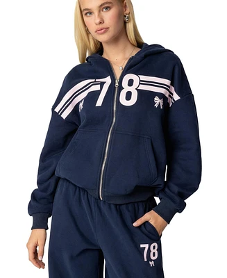 Edikted Womens 78 Bow Zip Up Hoodie