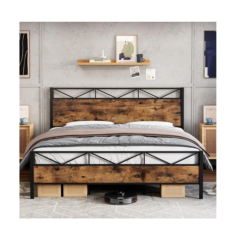 gaomon Heavy Duty Platform Bed Frame with 11'' Underbed Storage Space, Metal Bed Frame with Headboard and Footboard, Metal Slats Support