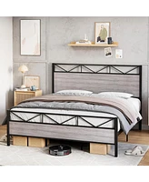 gaomon Heavy Duty Platform Bed Frame with 11'' Underbed Storage Space, Metal Bed Frame with Headboard and Footboard, Metal Slats Support