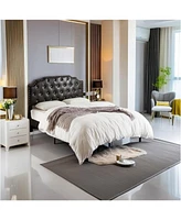 gaomon with Linen Uphokltered Headboard, Metal Support, No Box Spring Needed, Noise Free, Under Bed Storage, Easy Assembly