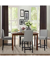 Gymax 4PCS Upholstered Counter Stools Bar Stool Home Kitchen w/ Wooden Legs Grey