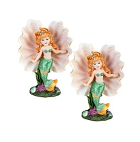 Fc Design "2-pc Set" 6.75"H Green Tailed Youth Mermaid Girl in Ocean Shell Mergirl Figurine Statue Ornament Home Room Office Decor and Perfect Ideas f